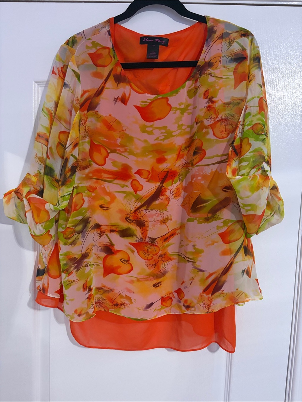 Elena Wang Chiffon Layered Floral Blouse - Orange